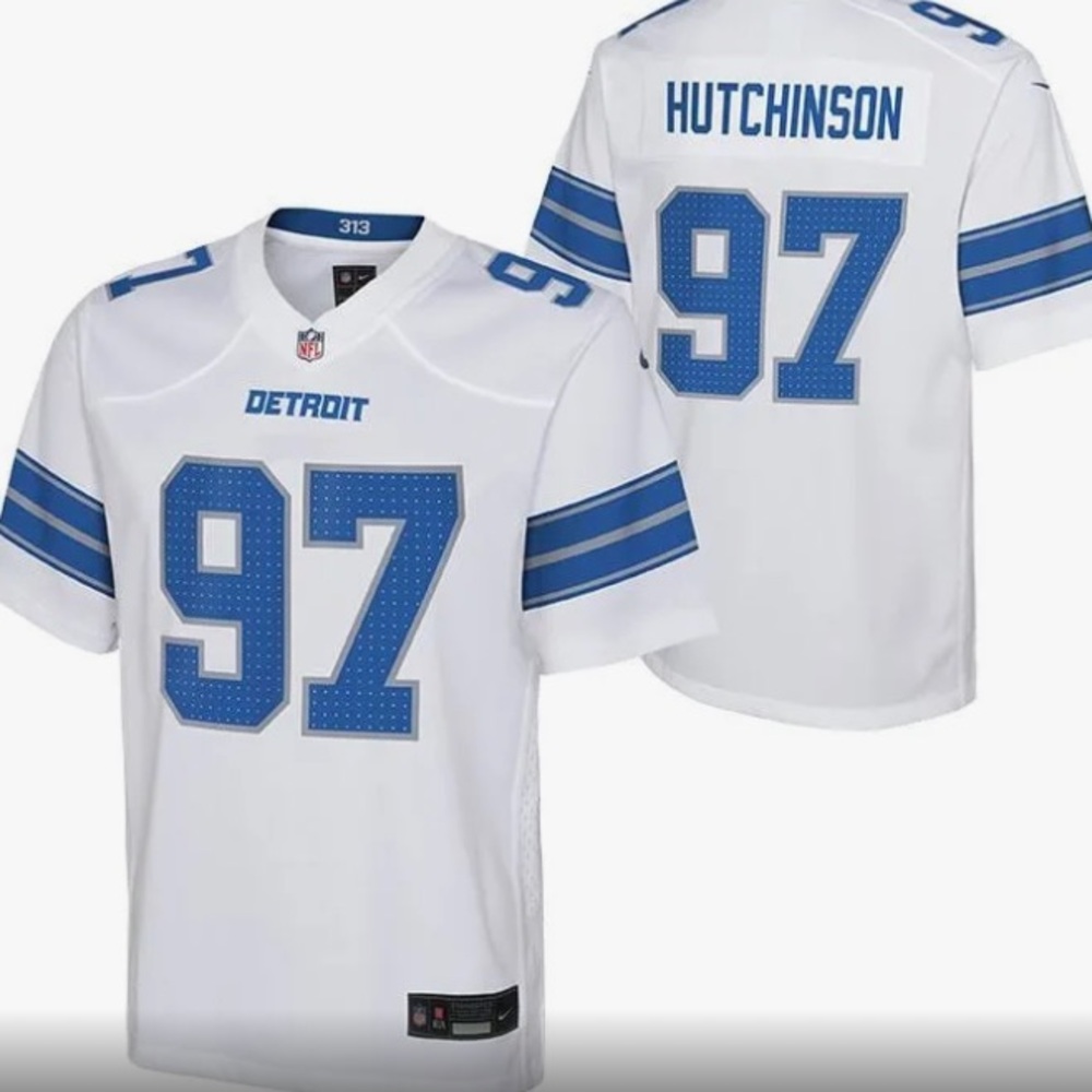 NWT Nike Aidan Hutchinson #97 NFL Game Jersey/Hat Bundle - White/Blue